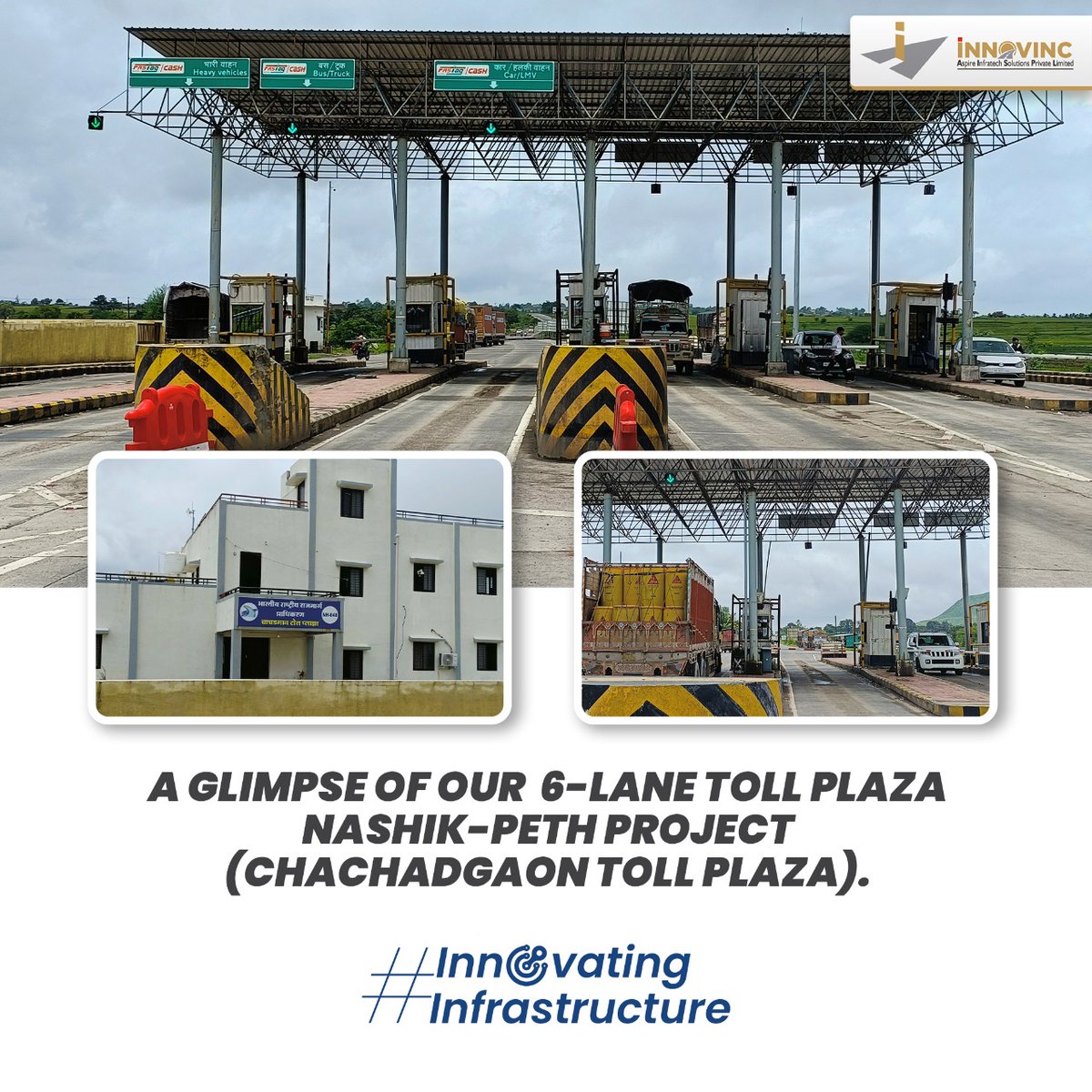 AspireInnovinc's tweet photo. We used NHAI-approved specifications lane equipment and excellent electrical works, our 6-lane Nashik-Peth toll plaza (Chachadgaon Toll Plaza) ensures a seamless connection between Maharashtra and Gujarat.
Check out it's glimpses now
#Innovinc #InnovincAspire https://t.co/BZf9m3r3wy
