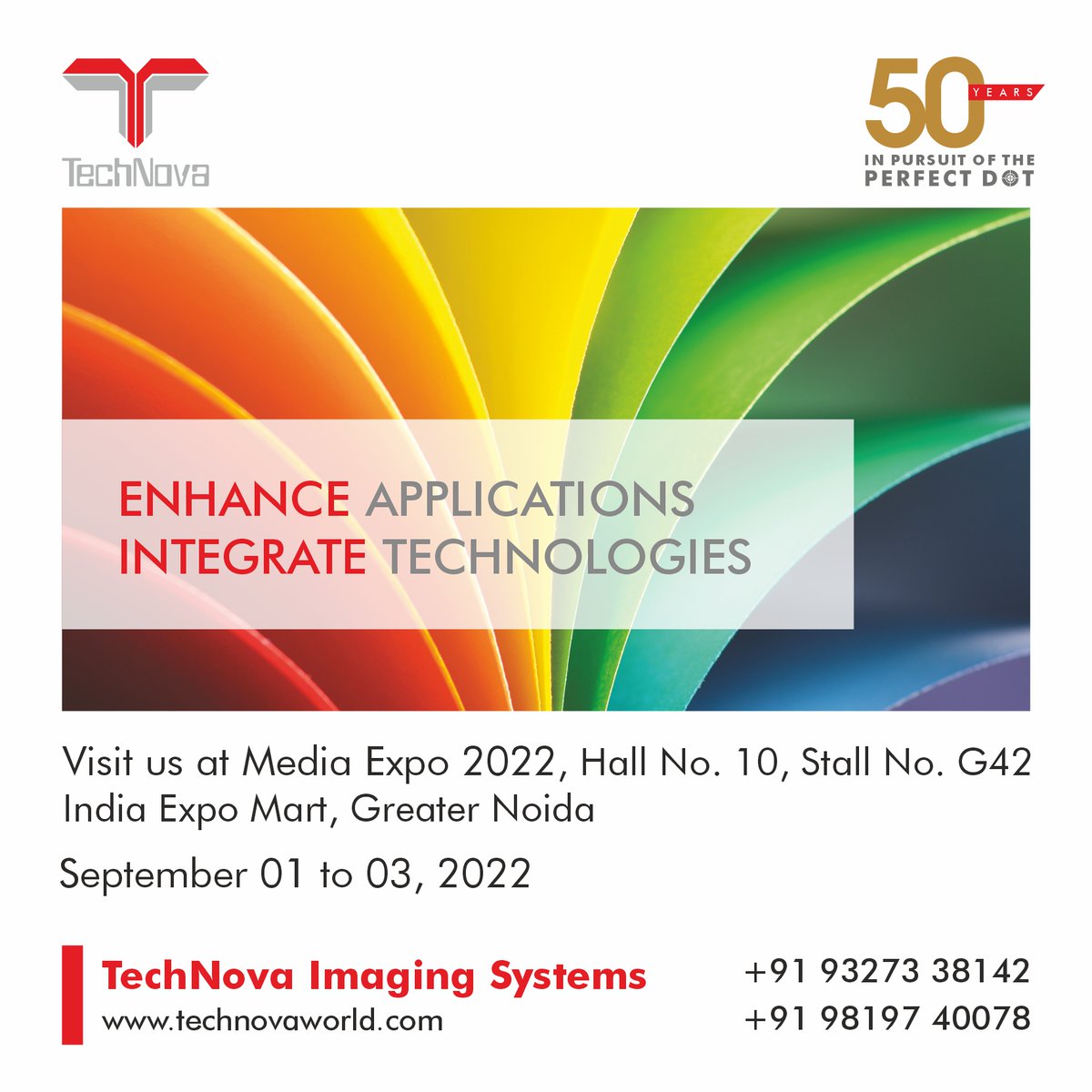 TechNovaWorld's tweet photo. Enhance Applications, Integrate Technologies✨
TechNova @ Media Expo 2022, New Delhi
Hall No. 10, Stall No. G42
#technova #Mediaexpo #Mediaexpo2022 #Digitalprinting #Signagemedia #Digitalcuttingtabels #NovaSign #JWEI https://t.co/DggrT0iWIj