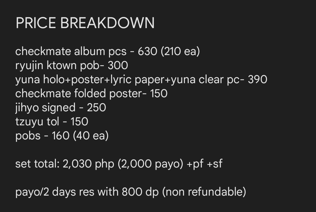 ichyimnida's tweet photo. wts lfb ph

itzy twice pcs set
— gcash ; sco (jnt)
— on hand ; mint-clean condi
— no rush shipping
— can look for kahati but will only transact to one person
— read last pic

reply/dm "mine set" to claim

# jihyo signed tzuyu tol fol pob checkmate yuna ryujin lia chae cocktail https://t.co/2WQ0De1Fb2