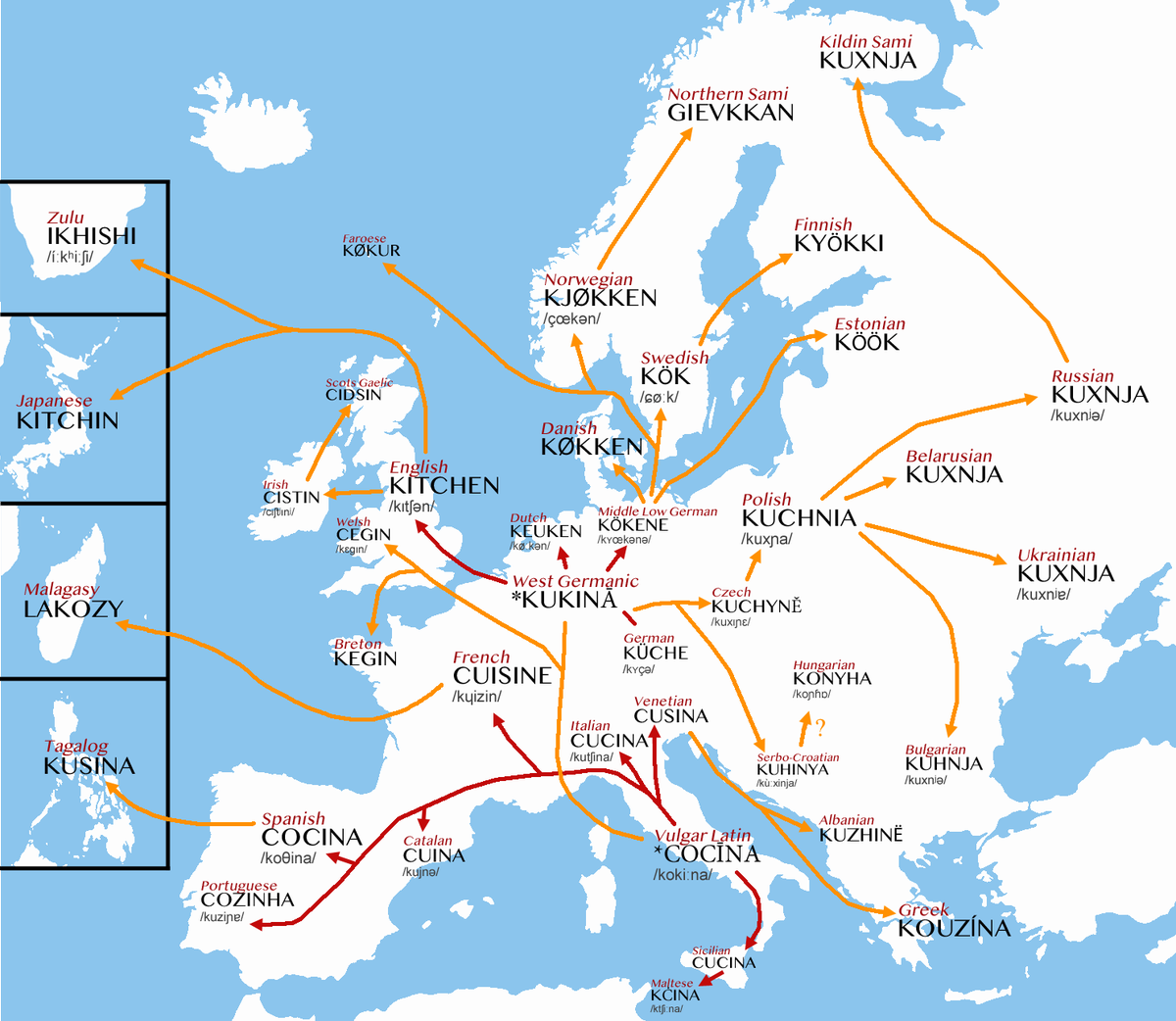 incunabula's tweet photo. Descendents of the Latin word "coquina" (kitchen) in Europe and elsewhere. https://t.co/uWSfA0unU4