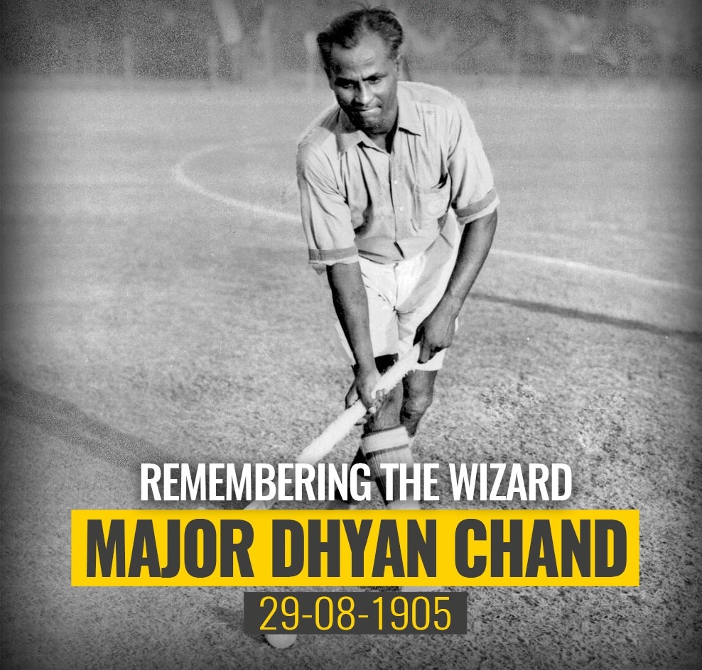 AbhijitAITC's tweet photo. Humble tributes to the nation's Hockey Wizard &amp; Olympian, #MajorDhyanChand, on the occasion of his birth anniversary, which is also celebrated as #NationalSportsDay. He was one of the greatest hockey players of all time and will always be an inspiration to athletes. https://t.co/ew5LSEYW2x