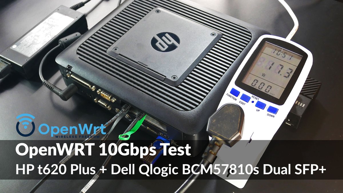 VanTechCorner's tweet photo. I tested the HP Thin Clients t620 Plus with the Dell QLogic 57810S Dual SFP+ Adapter.  So far, I get up to 4.8Gbps throughput with #openspeedtest and #iperf3. The t620 plus is running #openwrt 21.02 stable release with kmod-bnx2 &amp; kmod-bnx2x packages.
https://t.co/fTbLPeqO17 https://t.co/saXX9cn9xE