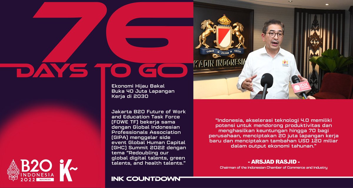 inklusif_kolab's tweet photo. Jakarta B20 FOWE TF bekerja sama dengan GIPA menggelar side event Global Human Capital (GHC] Summit 2022 dengan tema "Redoubling our global digital talents, green talents, and health talents.
#b20 
#h76 
#countdownb20 
#arsjadrasjid 
#inklusifkolaboratif https://t.co/o0mV2RIcMi