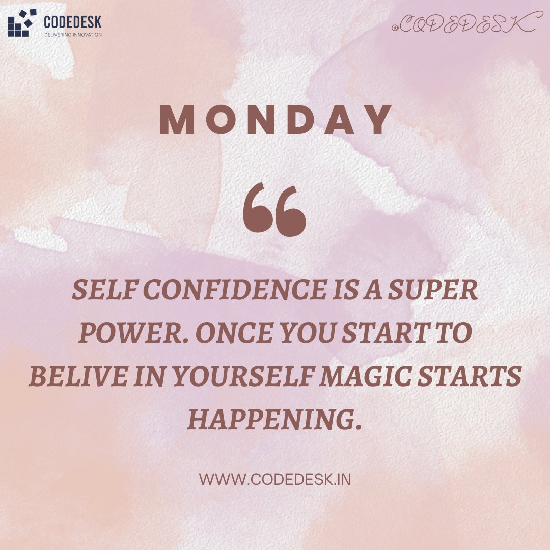Codedeskin's tweet photo. "Self confidence is a super power.Once you start to belive in yourself magic starts happening."
Type YES if you are agree
.
.
.
.
.
.
#motivationmonday #motivation #inspirationalquotes #quotes #Inspiration #motivational #positivevibes #StayPositive #success #codedesk https://t.co/PVNx5tWpUI