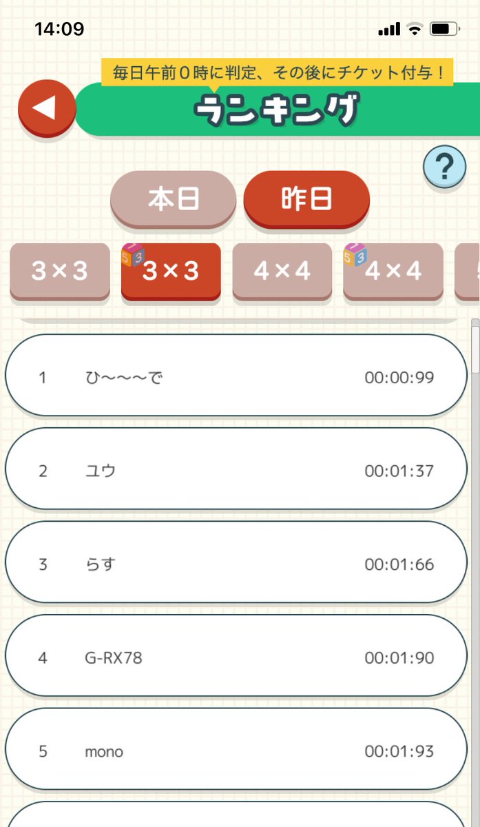 今日は久々のランキングだニャ！ランダムの3x3の1位”ひ～～～で”さん、おめでとう🎉100以内で抽選券GETできるから、フリータイムプレイもチャレンジしてみてね😽 #Amazonギフト券が当たる