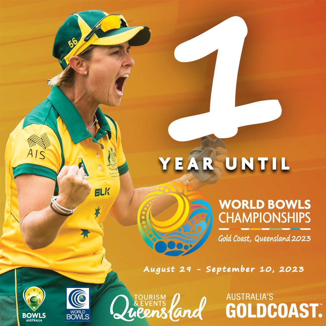 BowlsAustralia's tweet photo. 🎉 The countdown is on!

Today marks 1⃣ year until the 2023 World Bowls Championships descend on the Gold Coast.

With more events and more competing nations expected than ever before, it's set to be the biggest World Championships yet! https://t.co/mywkbL50zM