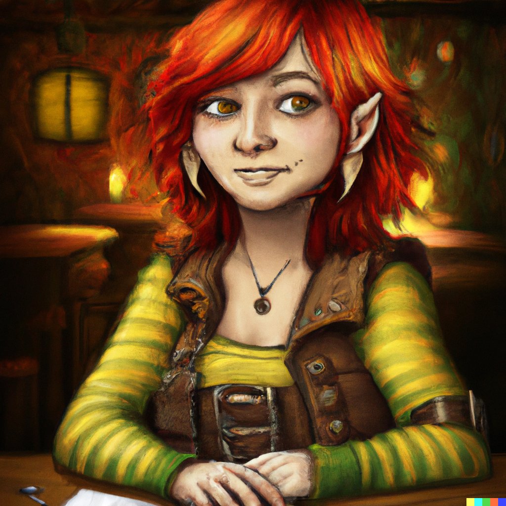 Rubikow's tweet photo. #dnd5e Gnome Girl in Tavern - Created with #dalle 

#dndart #dndcharacter #aiart #AiArtwork  #DnD  #digitalart #art #digitalpainting https://t.co/jxgTSw7yY7