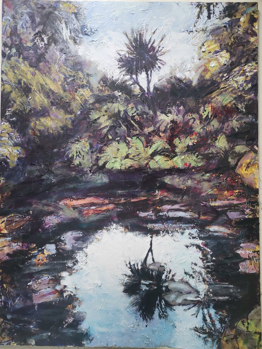 ArtyElk's tweet photo. Finally, back in the studio, adding more depth and highlights to this #painting of middle pond, jungle garden #heligangardens
#cornwall #cornwallartist #cornwallart #lovecornwalluk
#BuyIntoArt
#naturelover
@heligangardens https://t.co/64GABoSpvZ