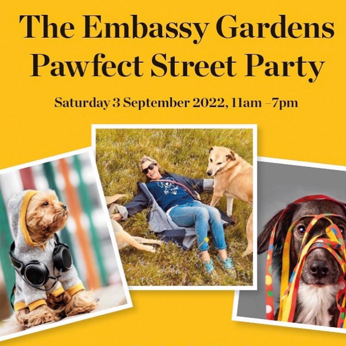 We can’t wait for the PAW-FECT street party next weekend being held Embassy Gardens

Follow eventbrite.co.uk/e/the-embassy-… for everything you need to know about our jam packed day with furry and human delights.

SATURDAY 03 SEPTEMBER