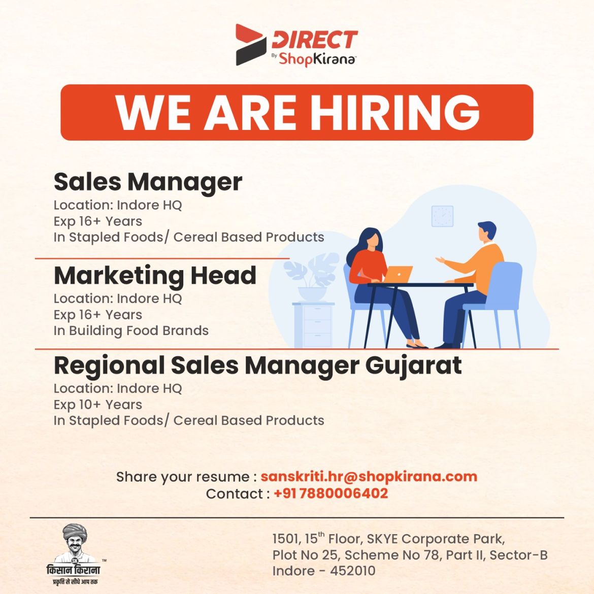 ShopKirana is hiring sales manager, marketing head and regional sales manager. <a href="/Shopkirana/">DIRECT | Powered by ShopKirana</a> <a href="/tanutejas/">Tanutejas Saraswat</a> <a href="/SumitGhorawat/">Sumit Ghorawat</a> <a href="/rajeevranka2/">Rajeev Ranka</a>