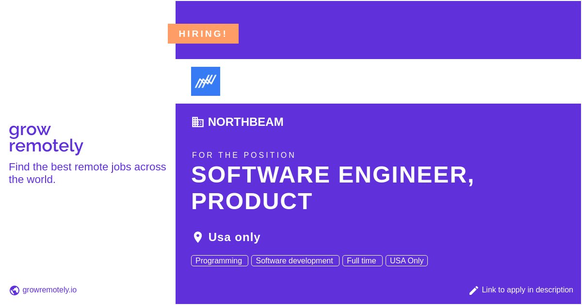 growremotelyio's tweet photo. Check out this job at Northbeam for the position Software Engineer, Product.

 Apply link: https://t.co/FVFhsfReJx

#hiring #remotejobs #Northbeam #Programming https://t.co/kxIExygPxF