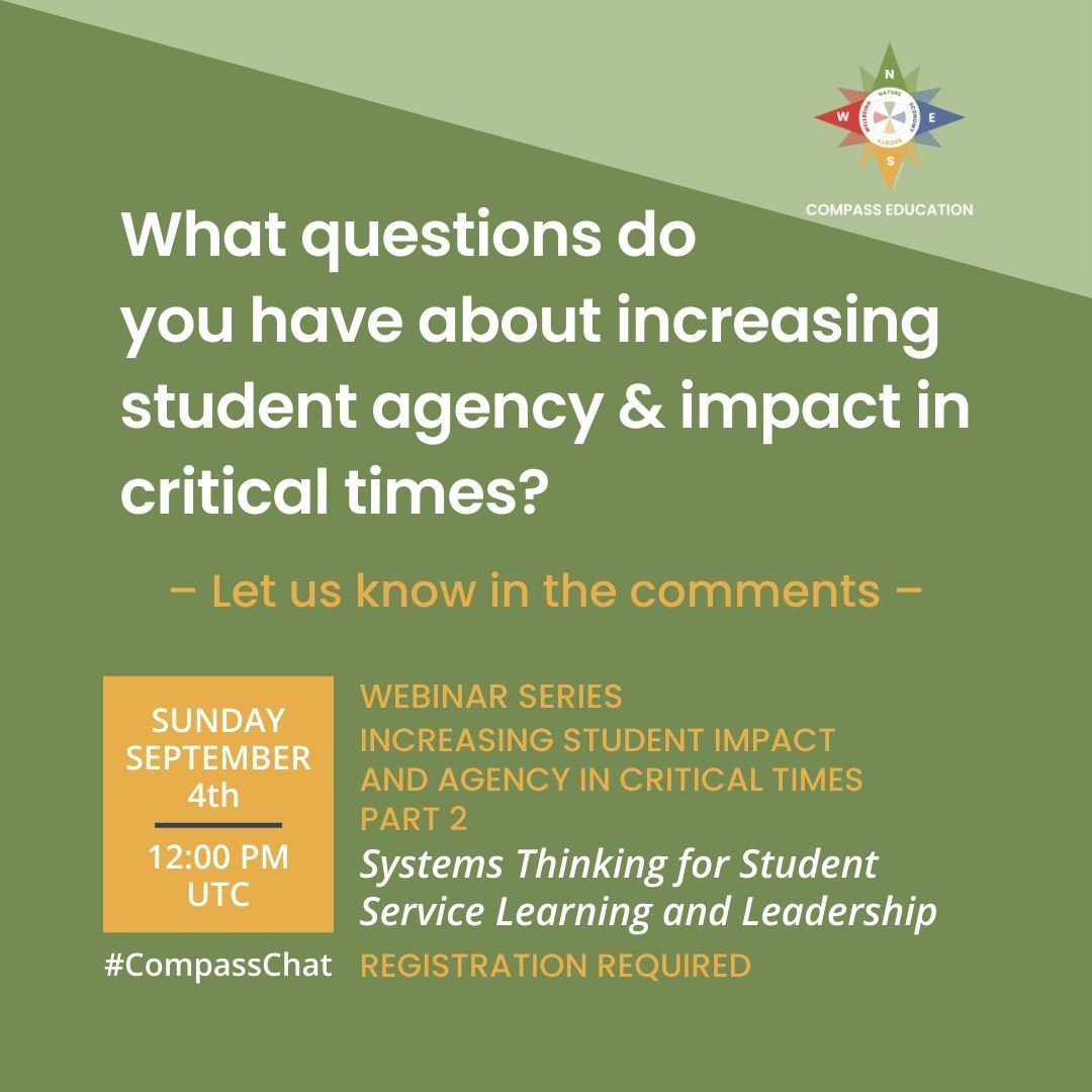 Compass_Ed's tweet image. ⭐ Are you trying to engage your students in impactful service learning?
⭐ Do you want to uplift students&apos; voices &amp;amp; actions for greater impact?
Join us for 2nd webinar in our series on Increasing Youth Agency &amp;amp; Impact in Critical times.
Info: ow.ly/iK1N50KpQf2
#CompassChat