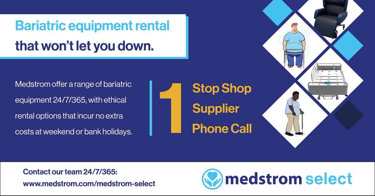 MedstromUK's tweet photo. Need support with your #bariatricequipment provision❓

Medstrom help supply healthcare settings with a range of bariatric beds, surfaces and other accessories to support your plus-sized patient needs 👍 https://t.co/aUG2Uof3MH

#medstromselect #ethicalrental https://t.co/ozGdK2mAb0