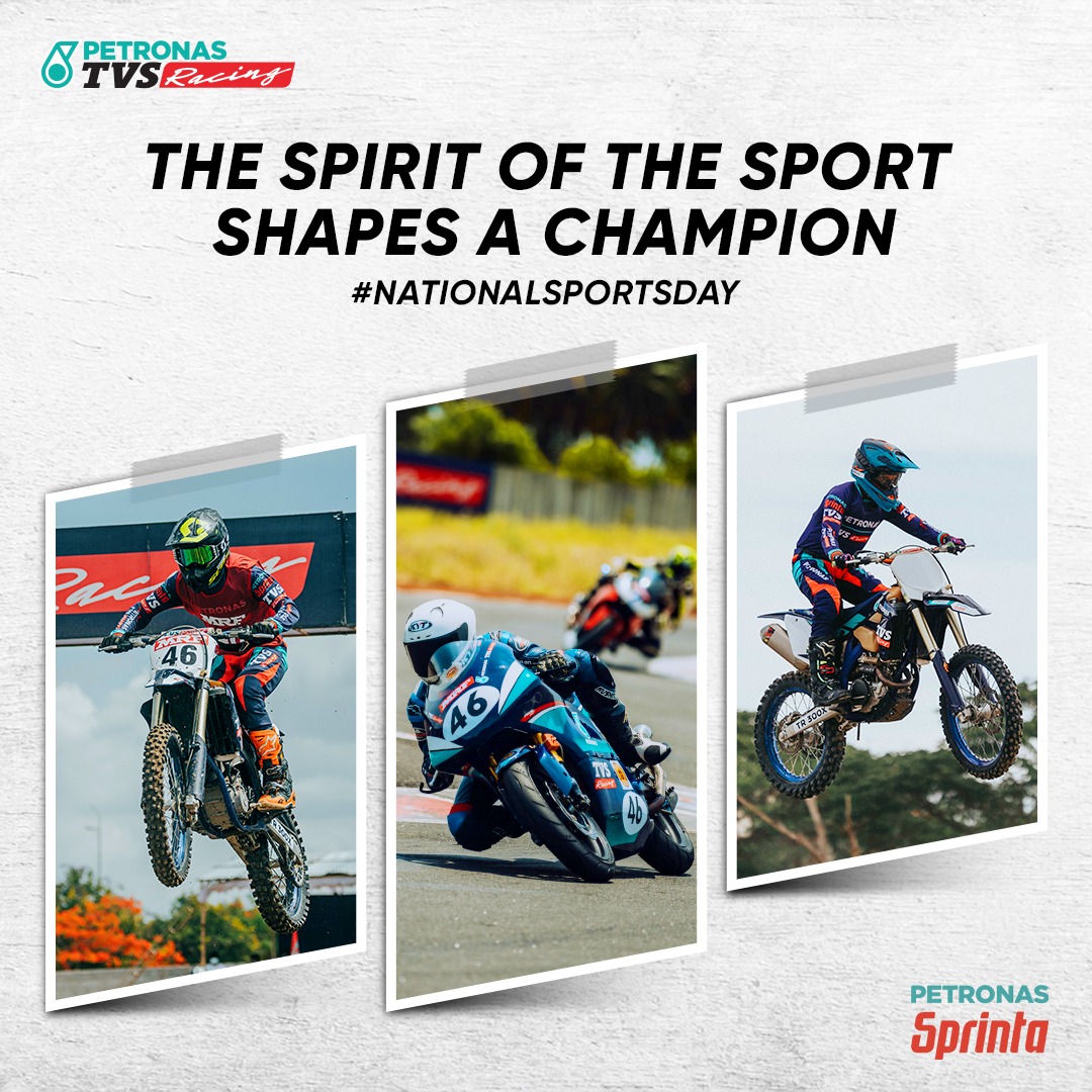 TVS_Racing's tweet photo. When the passion to perform & pushing the limits is the goal, victories find their way!
#NationalSportsDay #FuelledByFire #PETRONASTVSRacing #TVSMotorCompany #TVSRacing #Petronas #PETRONASSprinta #EngineeringGoosebumps #BornForRacing #Racing #Motorsports https://t.co/PQv8xMwo2j