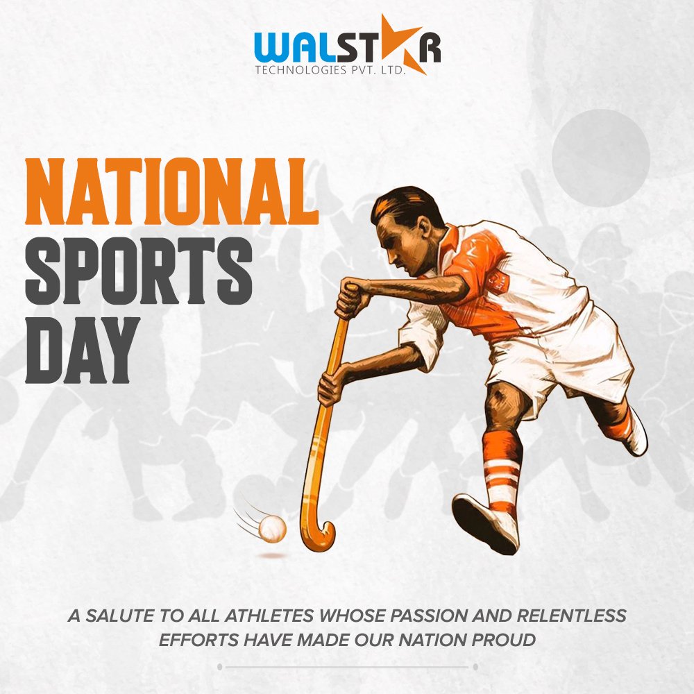 The National Sports Day is celebrated to pay tribute to the phenomenal Indian field hockey player Major Dhyan Chand who won many Gold medals for India. 
#nationalsportsday #sportday #majordhyanchand #india #hockey #cricket #badminton #football #walstartechnologies