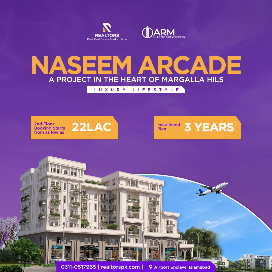 realtorspk_com's tweet photo. Naseem Arcade entails unique commercial shops and luxury residential apartments in #Islamabad. 

Second Floor Booking Starts from 22 Lac.
Contact: 0311-0517965
#therealtorspk #realtors #realestate #naseemarcade #residentialproject #commercialproject #booknow #armbuilders #invest https://t.co/FMlaRBBbmD
