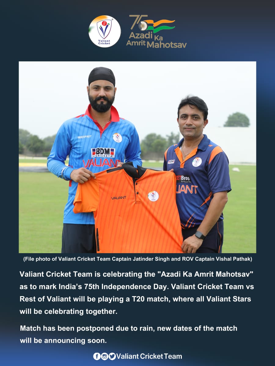 CricketValiant's tweet photo. Attention for #aazadikaamritmahotsav Valiant T20!!
#valiantforgoodcause #ValiantCricketTeam #JatinderSingh #VishalPathak #Cricket #Match #News #Oman #India https://t.co/yZc3Qvh19a