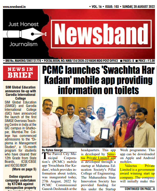UXO_India's tweet photo. We @UXO_India and our incubated Startup Valectus launches "Swachhata Har Kadam" app for PCMC to monitor real time toilet cleanliness &amp; Infrastructure status using GIS. Spatial analytics, IoT, Artificial Intelligence has ability to make robust data driven system. https://t.co/Lqm8qPa1A1