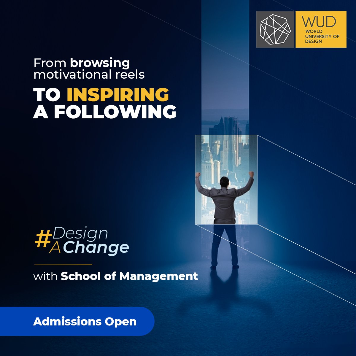 Lead with leaders at #WUD. You’ll unlock the techniques &amp; smart ways to handle &amp; operate with industry-ready learning with our #Management Courses, designed to prepare you for the next generation of #business. Call us: +91 7056770065

#DesignAChange #AdmissionsOpen #Sonipat