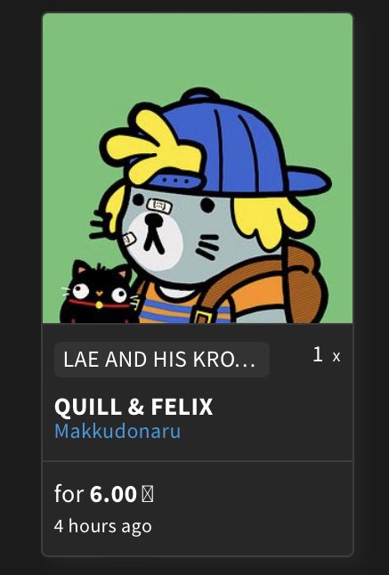 NANA NANANA!

Woh congrats too <a href="/aaronlhg_/">aaronlhg</a> for adopting QUILL at secondary !
i sent you the EGG, please check your wallet.

Congratulation too <a href="/KaibaSmith/">Kaiba</a> for the auction!

LAE AND HIS KROCO :
objkt.com/collection/KT1…

Thanks guys!

 #laeandhiskroco #tez #tezos #nft #NFTCommmunity