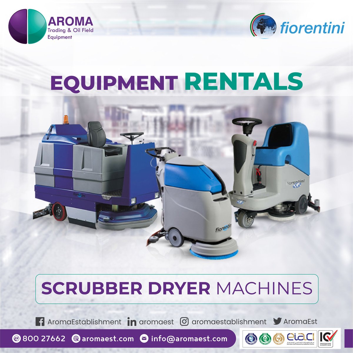 AromaEst's tweet image. Are you looking for a scrubber dryer machine to rent? We have just what you need! Our scrubber dryer machines are perfect for cleaning any floor type and come with all the accessories you need. Contact us today to learn more! Toll Free:80027662
 #scrubbermachine #rentalmachine