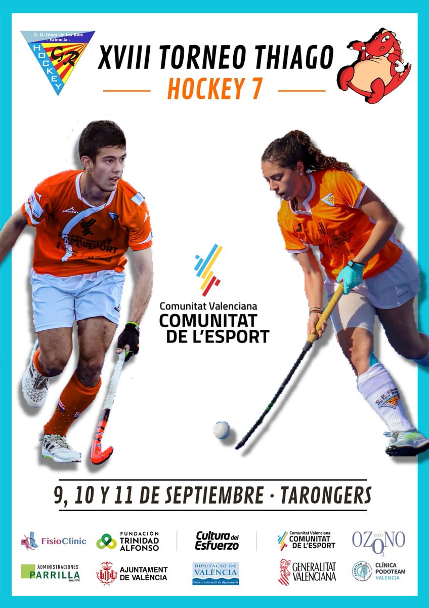 VUELVE EL TORNEO THIAGO 
Los días 9, 10 y 11 el <a href="/Hockey_Giner/">C.D. GINER DE LOS RIOS</a> celebra el XVIII Torneo Thiago donde habrá partidos de todas las categorías. 
¡¡Te esperamos!!
<a href="/comunitatesport/">Comunitat de l'Esport</a> <a href="/FHCV/">FHCV Hockey</a> <a href="/FTA_CV/">Fundación Trinidad Alfonso</a> <a href="/FDMValencia/">FDM Deporte València</a> #comunitatesport #hockey