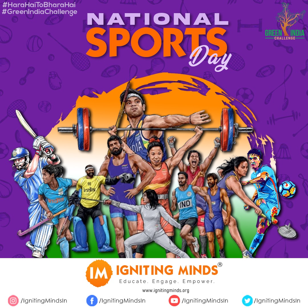 ignitingmindsog's tweet photo. The National Sports Day in India is celebrated on the birth anniversary of hockey legend Major Dhyan Chand.

The theme this time is "Sports as an enabler for an inclusive &amp; fit society."

#HaraHaiTohBharaHai
#GreenIndiaChallenge #NationalSportsDay2022 #India #Sports #5YearsofGIC https://t.co/32aI0wjtLd