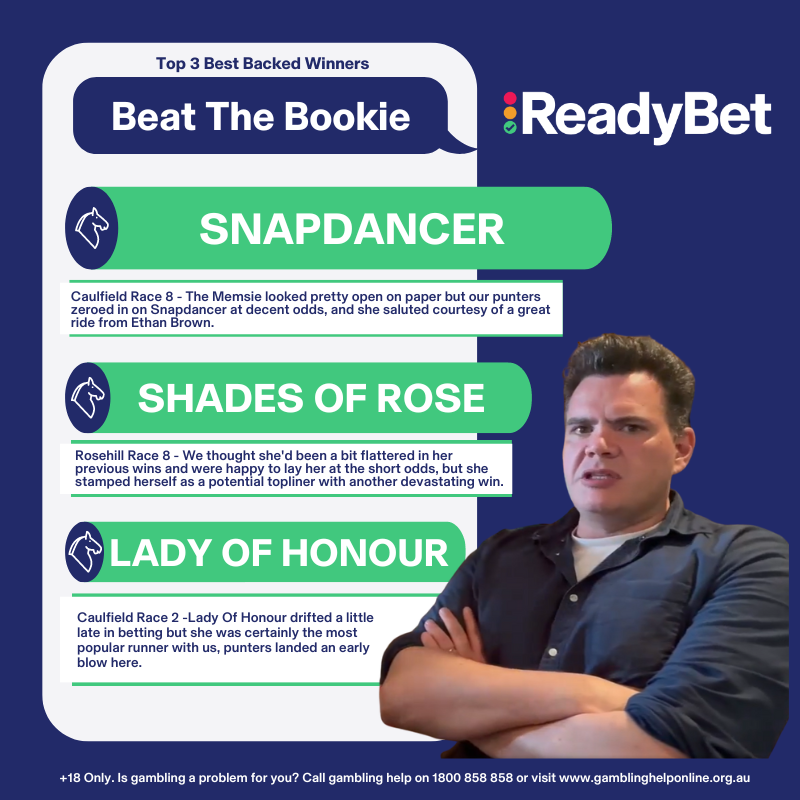ReadyBetAus's tweet image. #Snapdancer snaped the hearts of bookies across Australia in the #Memsie on Saturday at #Caulfield!

Download the ReadyBet app now:
readybet.com.au
+18 Only. Gamble Responsibly*