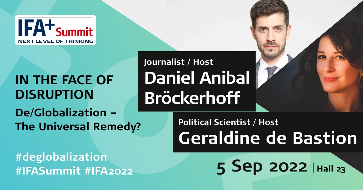 doktordab's tweet photo. In einer Woche startet der #IFASummit 22. Zusammen mit Peter Sloterdijk, Jürgen Trittin, Yanis Varoufakis, spannenden Cases von Miele &amp; Severin &amp; weiteren hochkarätigen Gästen sprechen wir über die Frage „De/Globalization – The Universal Remedy?“ https://t.co/reE2XNUjVi #ifa2022 https://t.co/JecM4AAldf