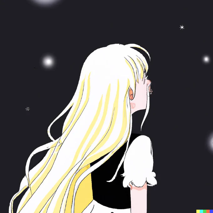 DALL・Eの登録完了したので同じコマンドでホワイトホールちゃんを描いてもらったら、こっちの方がよりそれっぽくなった、というか素朴な絵柄がなんとも自分っぽい……… 