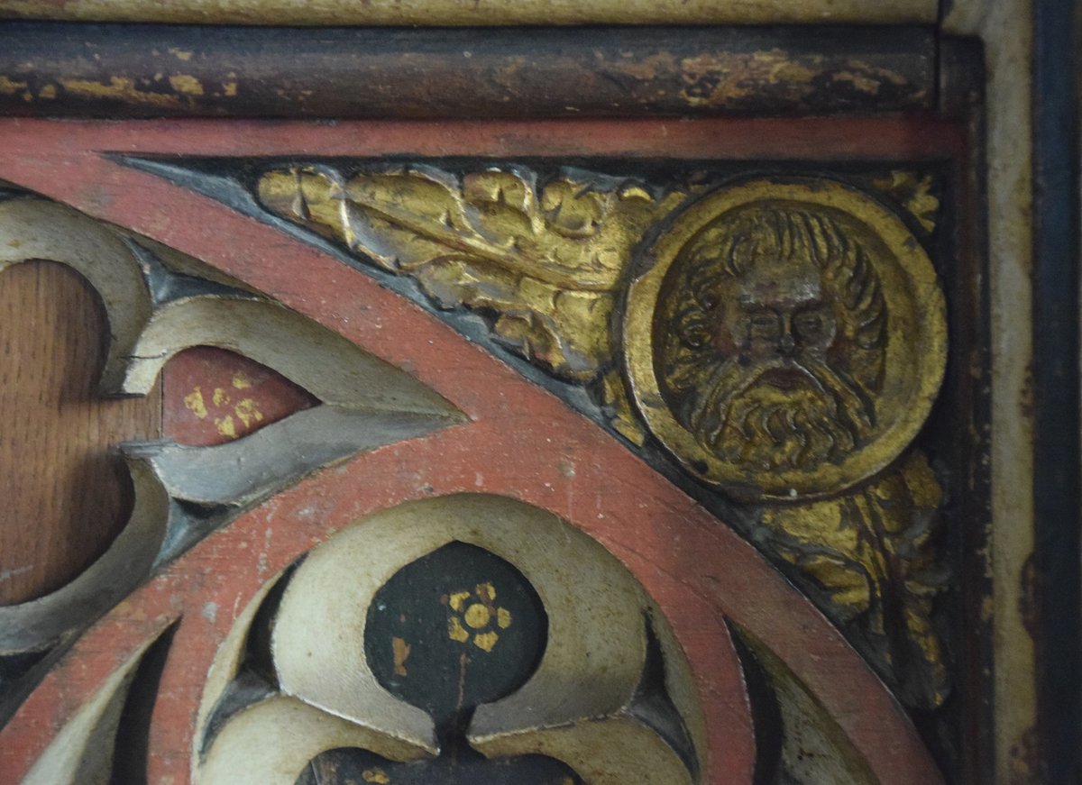 SimoninSuffolk's tweet photo. Three English churches have a dedication to the Beheading of St John the Baptist, and one of them is at Trimingham in Norfolk. His head on a platter appears in a spandrel of the 15c rood screen. 

Trimingham: https://t.co/Y87Le6Uo2p https://t.co/c7uYsIL8Nr