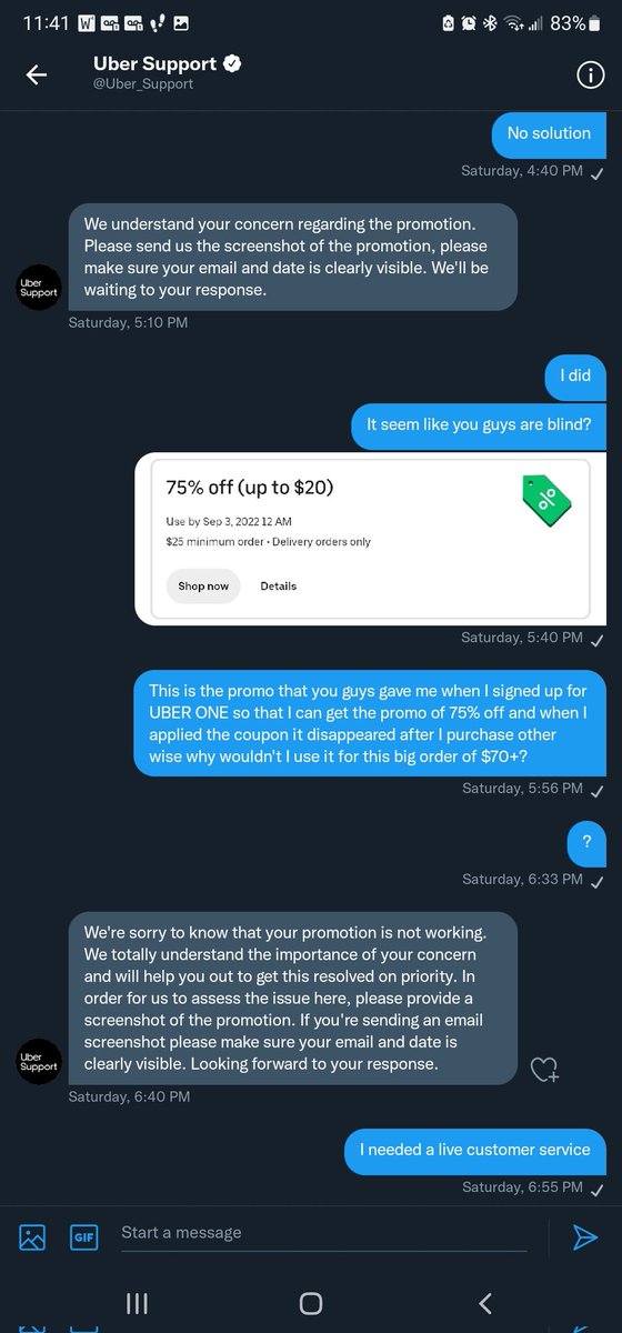 THExFALLENxONE's tweet photo. @UberEats @Uber_Support y'all so disappointing, useless customer services with Bots, if it's not Bots then you guys are sorry of a company. 

#cheat #scam #badcompany https://t.co/QwukeHjYog