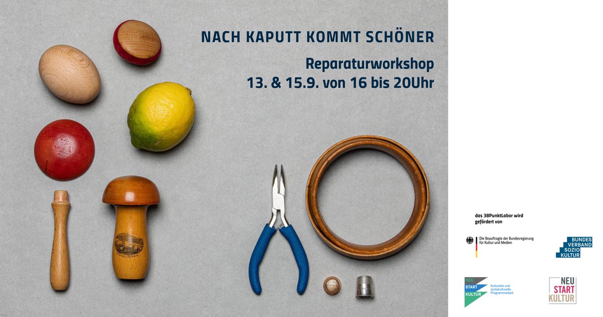 38punkt's tweet photo. 🔥Programmtipp: Nach kaputt kommt schöner/Reparaturworkshop.Infos unter 👉https://t.co/WXnWE4XGJH  
#nachhaltigkeit #reparatur #upcycling #slowfashion #hallesaale #workshop #kurse #kreativkurse #bildung https://t.co/TVylh4khbW