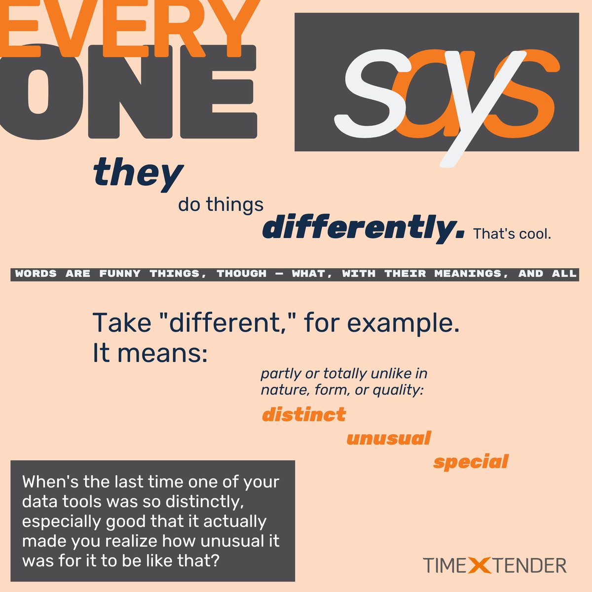 TimeXtender's tweet photo. Everyone says they're "different." But when's the last time one of your data tools was so distinctly good it made you realize how different it was for it to be like that?
#datamanagement #datawarehouse #datawarehousebuilder #dataestate #AI #automation #businessintelligence https://t.co/VRakLIBkCu