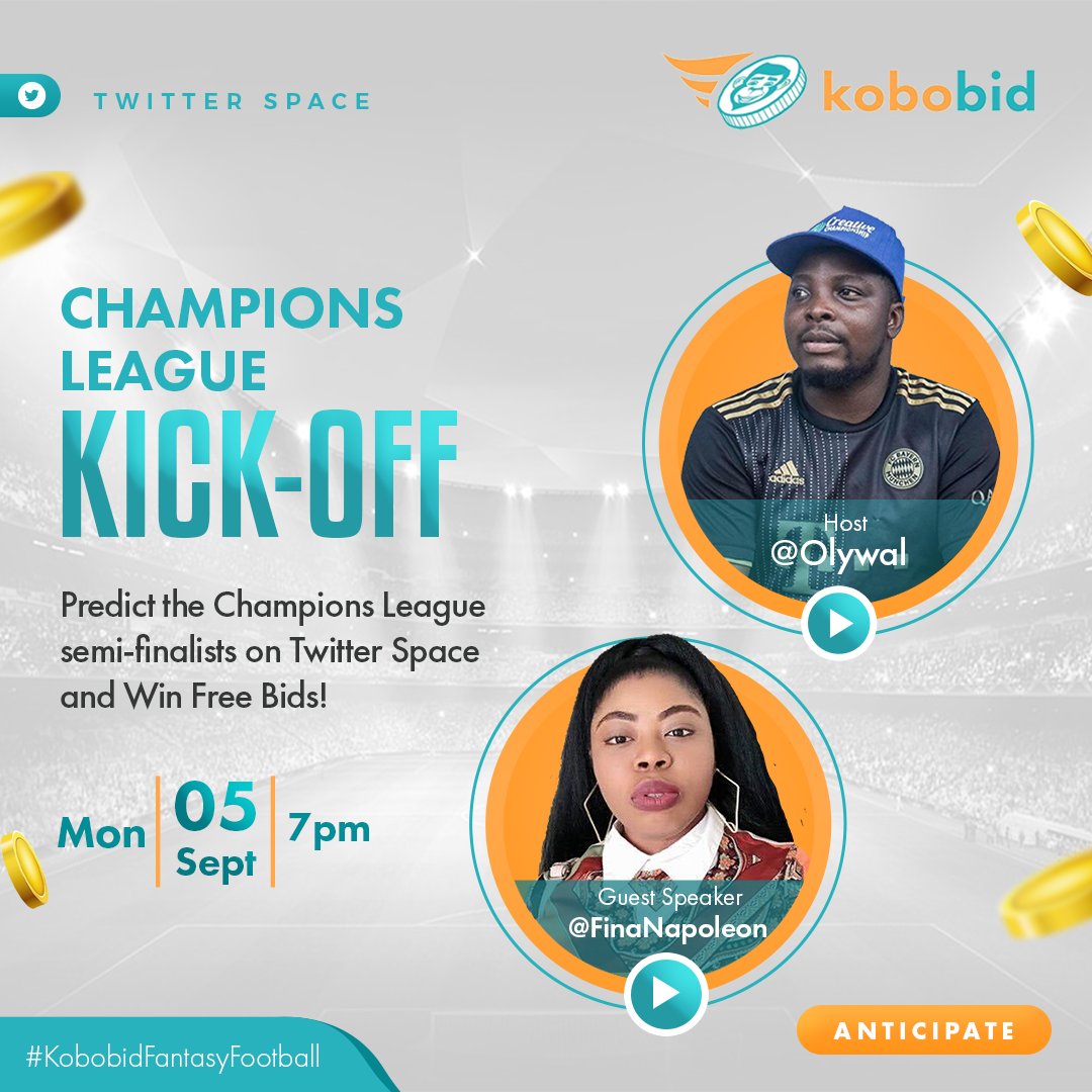 kobobid's tweet photo. Another Edition of our Twitter Space is Here Again!

If you missed the last one, this is an opportunity to partake in this edition

Join @olywal &amp; @finanapoleon for beta update on the players to look out for this new football season and steadily cash out on them.. https://t.co/yuCHALYFLl