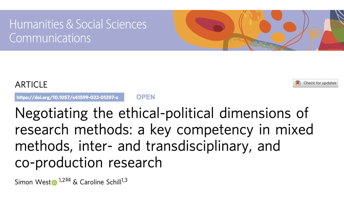 Research #methods are not just technical tools but are social practices with ethical and political consequences

Here <a href="/CarolineSchill/">Caroline Schill</a> and I argue that negotiating the ethical-political aspects of methods is key in #transdisciplinary work

rdcu.be/cUpsV 

1/12