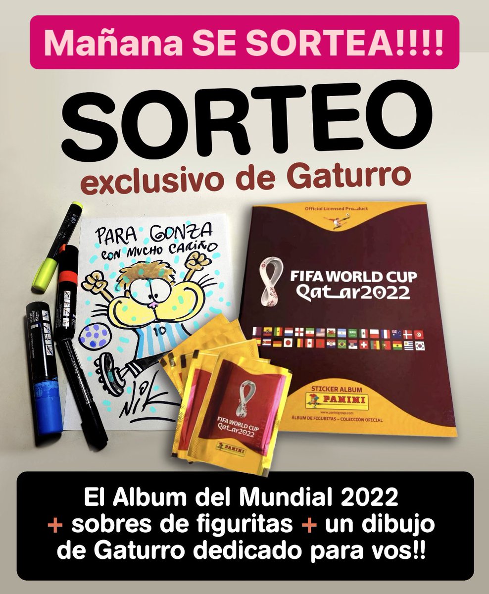 Nikgaturro's tweet photo. #BuenLunes Súper SORTEO del álbum del MUNDIAL QATAR 2022, con sobres de figuritas!!! Para participar: dale RT, Like y @ 3 amig@s, y listo!!! EL ÁLBUM QUE TODOS QUIEREN TENER!! AGOTADÍSIMO!! (Sorteo válido para Twitter, Instagram y Facebook de Gaturro, podés participar en los 3) https://t.co/zWWQheJnHo