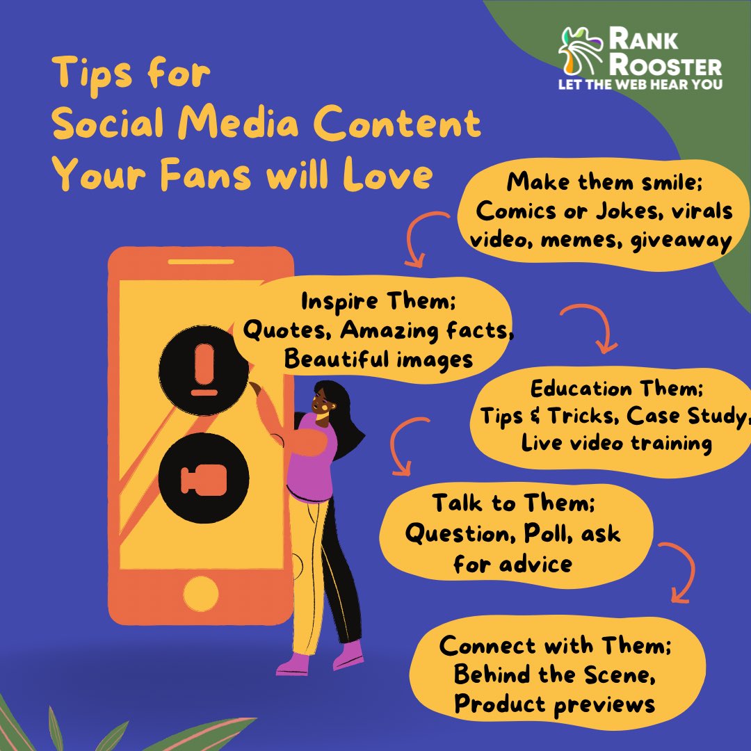 RankRooster's tweet photo. To all the aspiring content creators out there. ✨
Tips to Upgrade your social media game! 🔥

#rankrooster #digitalmarketingagency #socialmediamarketing #contentcreation #contentcreationtips #instagram #facebook #twitter #seo https://t.co/f0iXf0uurk