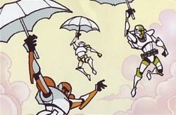 Clone Commandos perform an aerial drop using “combat umbrellas” (2006)