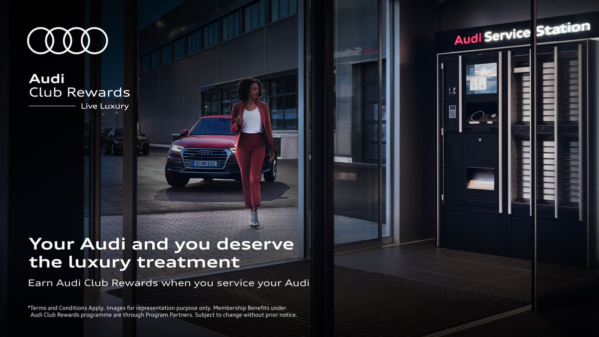 Take care of your car. We’ll take care of the rest. 
Earn rewards every time you submit your car for Audi Service. Get started on your rewards journey today, with Audi Club Rewards. To know more click: bit.ly/3KptWl3 #AudiClubRewards #FutureIsAnAttitude