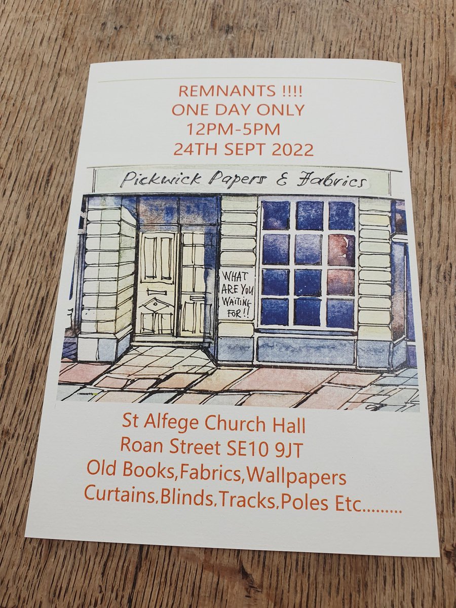 Leaflets printed....  lets do this!!!
#remnantsandyummies
#fabricandwallpapertogo
#pickwickparty