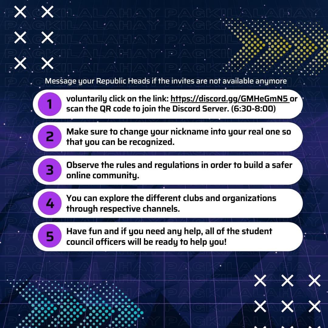 cpushs_sc's tweet photo. CPU Senior High School STEELHAWKS Discord Server 💙💛🦅

Click on the link (https://t.co/0bwUouH2m8) or scan the QR code to join the Discord Server. (6:30pm - 8:00pm link) Message your Republic Heads or the Council for a new invite.

#CPUSHSDiscord
#7ustrousSTLHWKS 
#Liwanag7awin https://t.co/iwlP1UIF22