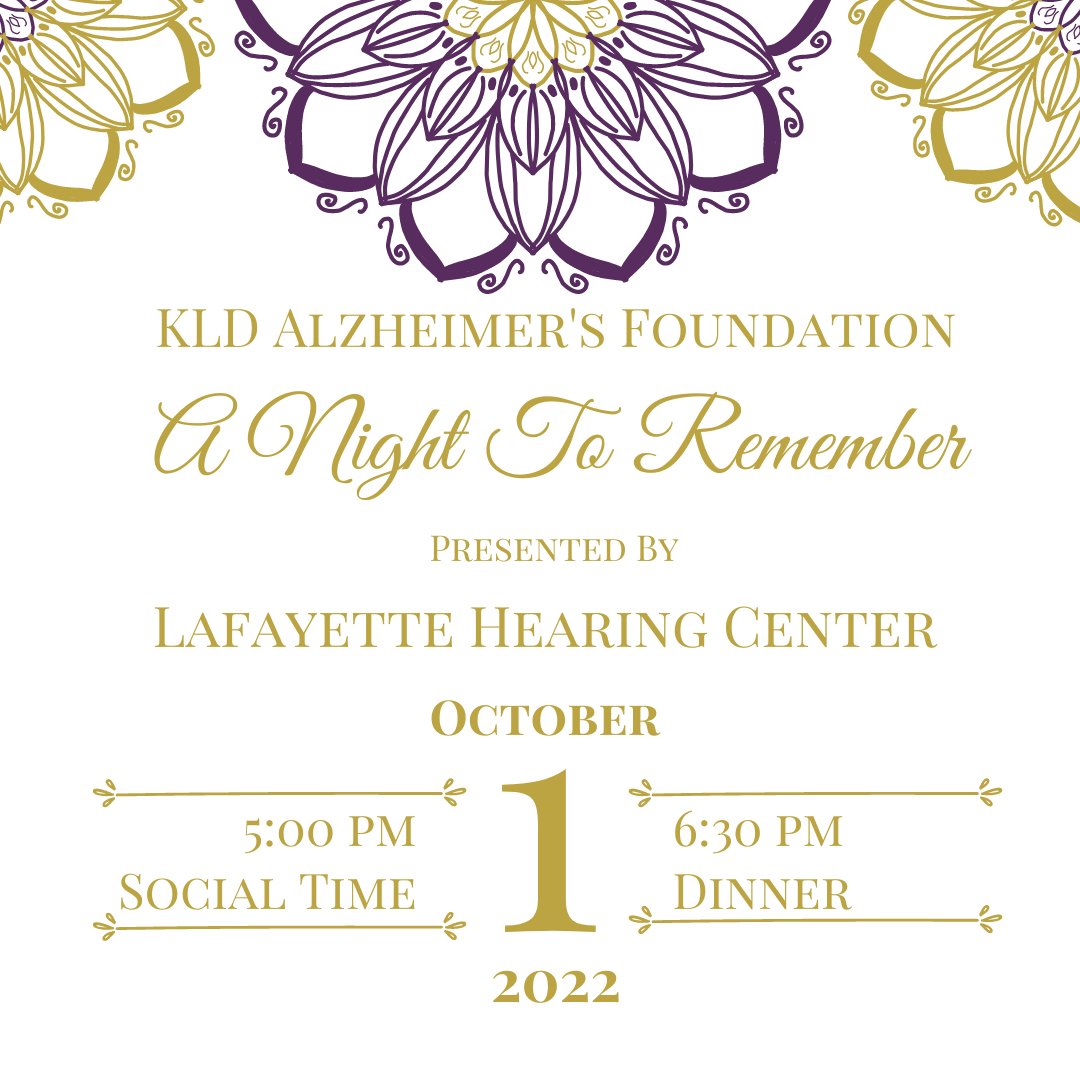 KLD_Foundation's tweet photo. Join us at the 7th Annual "A Night to Remember" Presented by Lafayette Hearing Center on Saturday, October 1st. Together we can build a legacy of a world without Alzheimer's. For more information &amp; to buy your tickets, visit:
https://t.co/g0oUj7YoX2 @WestLafayetteIN @LafayetteIN_ https://t.co/Xx5o33RPsn