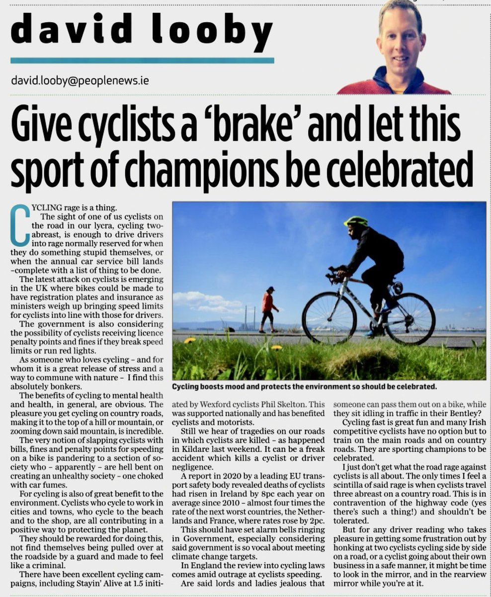 WexBug's tweet photo. Excellent article here from last week’s @Wexford_People @DLooby1977 
‘The benefits of cycling to mental health and health, in general, are obvious…’
(Thanks for the @SafeCyclingEire mention too)
Phil. 😊 https://t.co/KpO9KptRaj