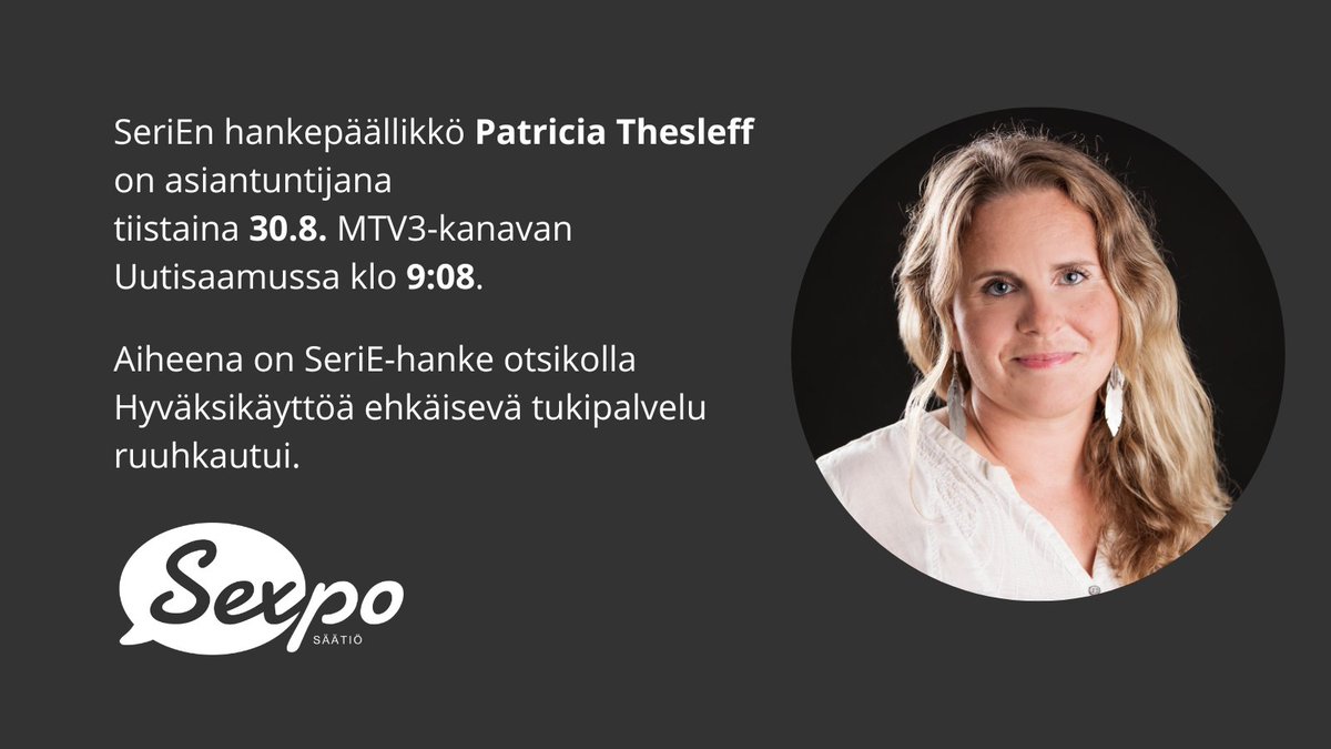 Aamulla katse Maikkarille! SeriEn hankepäällikkö Patricia Thesleff kertoo @MTVUutisaamu'ssa hankkeesta, rahoituksen päättymisestä ja siitä, mitä tapahtuu jos toiminta päättyy. @mtv3suomi klo 9:08 alkaen.
#rikostenehkäisyhanke #lastensuojelu #ennaltaehkäisy #MieltymysEiOleTeko