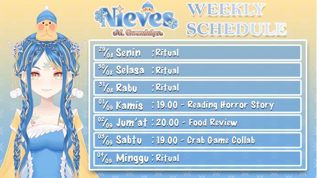 Wendymissja's tweet photo. [ SCHEDULE UPDATED ]
Berikut hastag menyeluruh untuk Wendy❄ :
• General : #WendyMissja
• Live Streaming : #WendyMisstream
• Art : #WendIllust
• Clip : #WendClip
• Meme/Shitpost : #WenXixi
• Horror/Mystery : #WenDevil / #MissTerry
• Story : #WenDemiurgic
• Nsfw : #WeNutz https://t.co/Llv2yDfKox