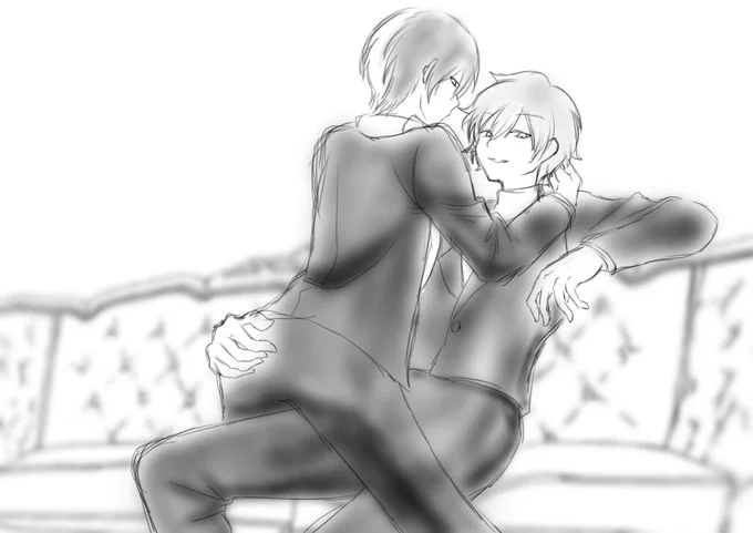 昨日病んでて消しちゃったけど評価されるために描いたんじゃなくて描きたいから描いたんだって思い出したのでもう一回載せます躍衣装の落書き彰冬。とやが後ろ向いてるからあんま衣装生かせてないけど 