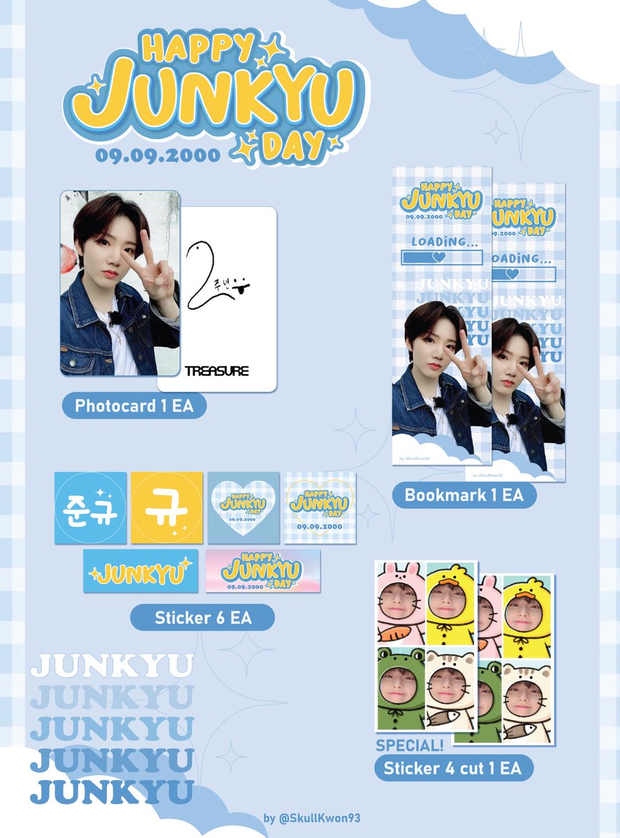 SkullKwon93's tweet photo. Pls rt 

ʕ•ᴥ•ʔ 𝙷𝚊𝚙𝚙𝚢 𝙹𝚞𝚗𝚔𝚢𝚞 𝙳𝚊𝚢 ʕ•ᴥ•ʔ

 GIVE AWAY for JUNKYU DAY
  by @SkullKwon93 

♡ 15 set ♡
- photocard 1 ea
- bookmark 1 ea
- sticker       6 ea
- special sticker 1 ea

shipping 35 ฿
♡ form ; 06.09.2022 /7 pm (1ท������ม)

 #HAPPYJUNKYUDAY 
#JUNKYU #준규 https://t.co/290n13IGA5