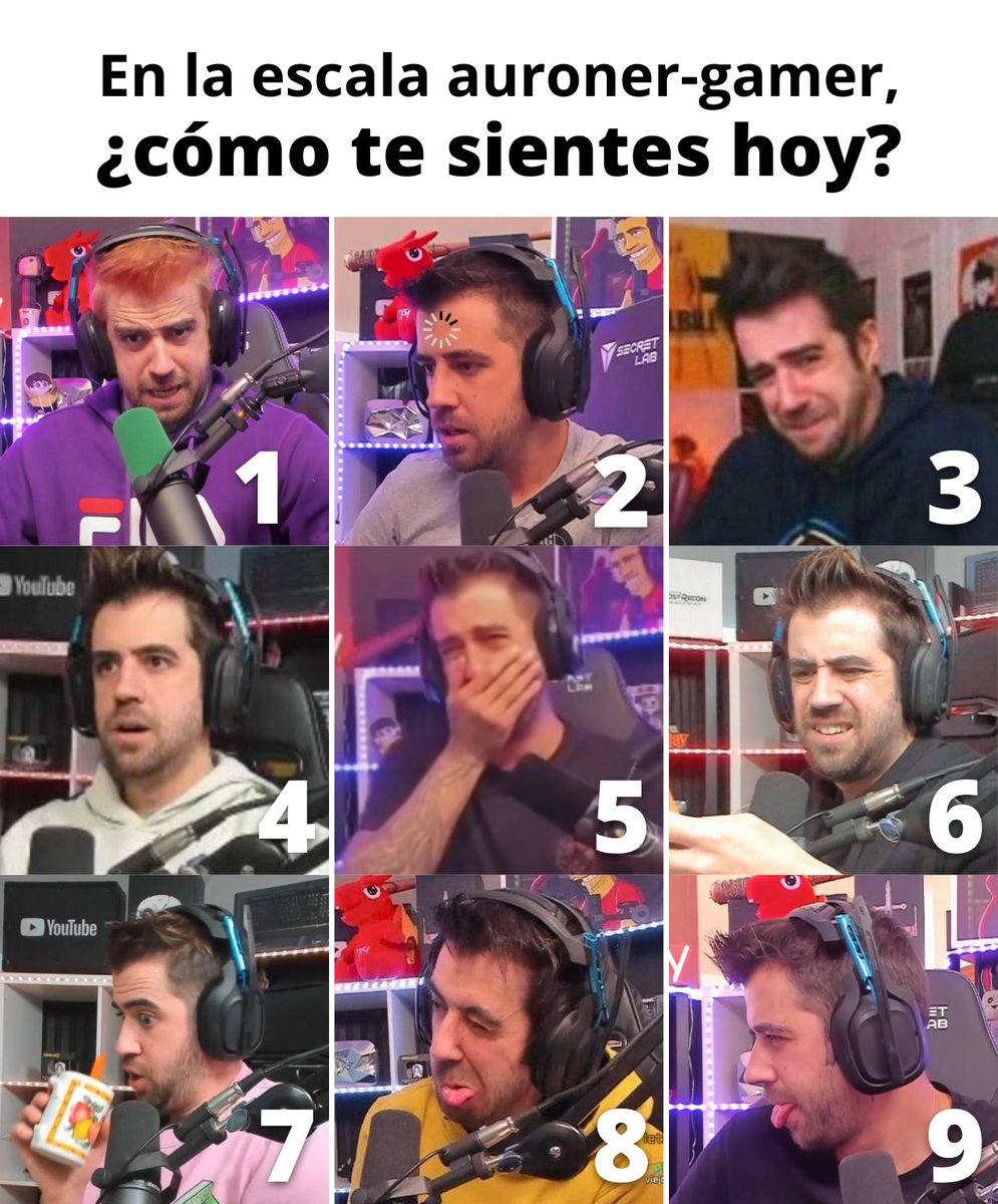 MovistareSports's tweet photo. Celebramos el #DiaDelGamer con @auronplay y sus moods😎🤙

Yo me siento muy ✨8✨ ¿Y tú, bb? https://t.co/j5YHq8n3jI