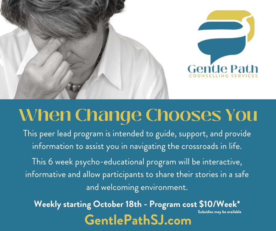 GentlePathLtdSJ's tweet photo. New Fall Programming, with more groups being added soon. HERE: https://t.co/BemASDHg2J
#MentalHealth #Accessible #Affordable #ForEveryone #GentlePath #SaintJohn #Counselling #Peer https://t.co/1robwgNUkl